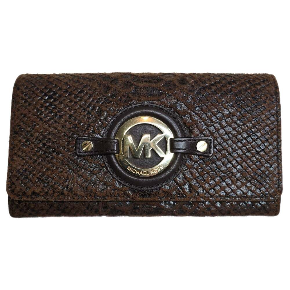 Michael Kors Brown Snake Embossed Leather Continental Flap Wallet